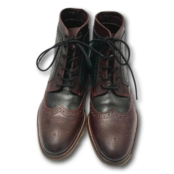 London Brogue Mens Shoes Size 8 Wing Tip Handcrafted Black  Brown Leather - Picture 1 of 11